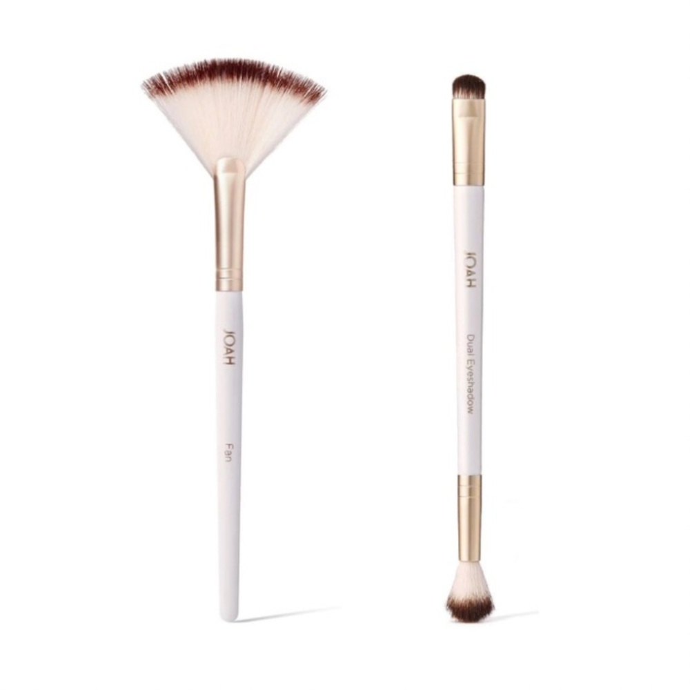 JOAH Eyeshadow and Fanned Makeup Brush Set - White and Gold